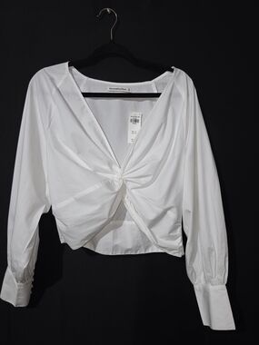 Abercrombie & Fitch White Twist-Knot Long Sleeve Blouse